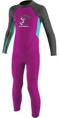 2026 O'Neill Toddler Girls Reactor 2mm Back Zip Wetsuit 4868G - Berry / Aqua